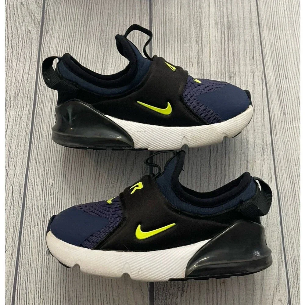 Black & Navy Blue Nike Air Little Boy Toddler Slip On Shoes, Size 8